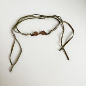 Boho Leather Wrap Angel Wing Bracelet Green Copper